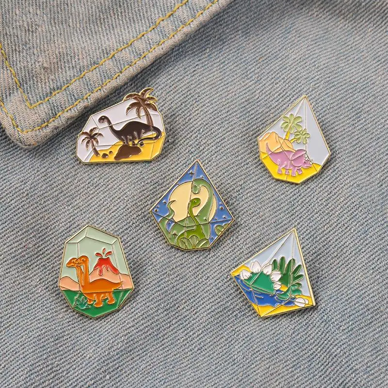 Dinosaur Paradise Enamel Pin Custom Cute Animal Badge Desert Ocean Tyrannosaurus Brooches Bag Clothes Lapel Pin Fashion Jewelry