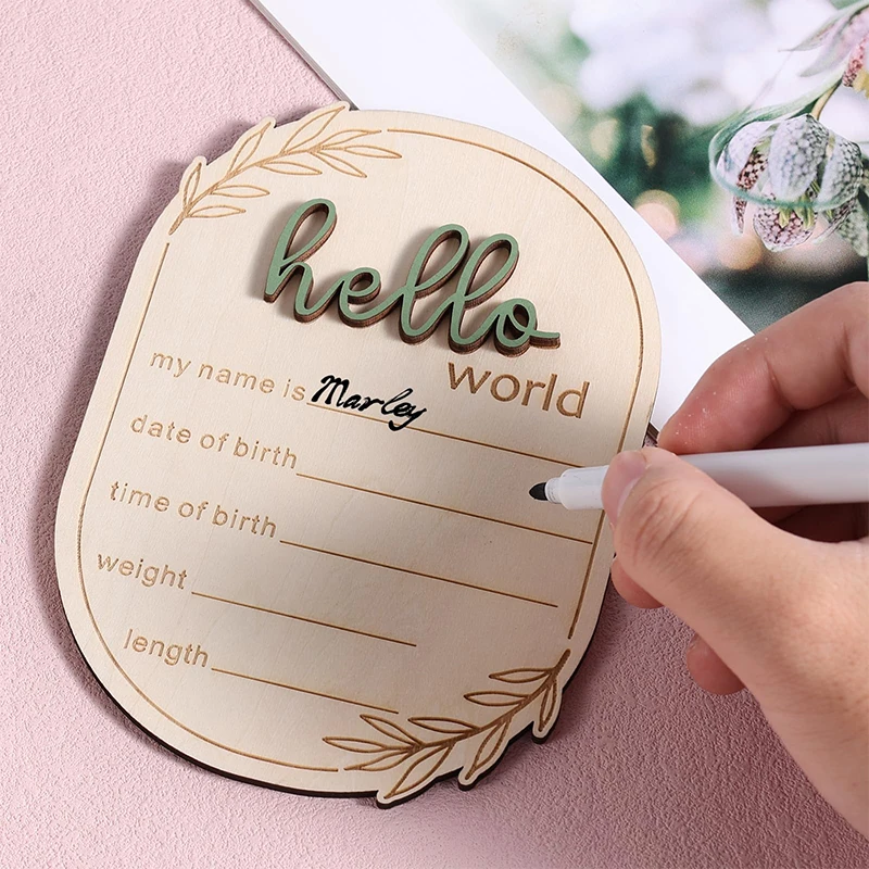1Pcs Hello World Newborn Sign Baby Birth Announcement Sign For Hospital Its a boy its a girl Wooden Sign Newborn Photo Props