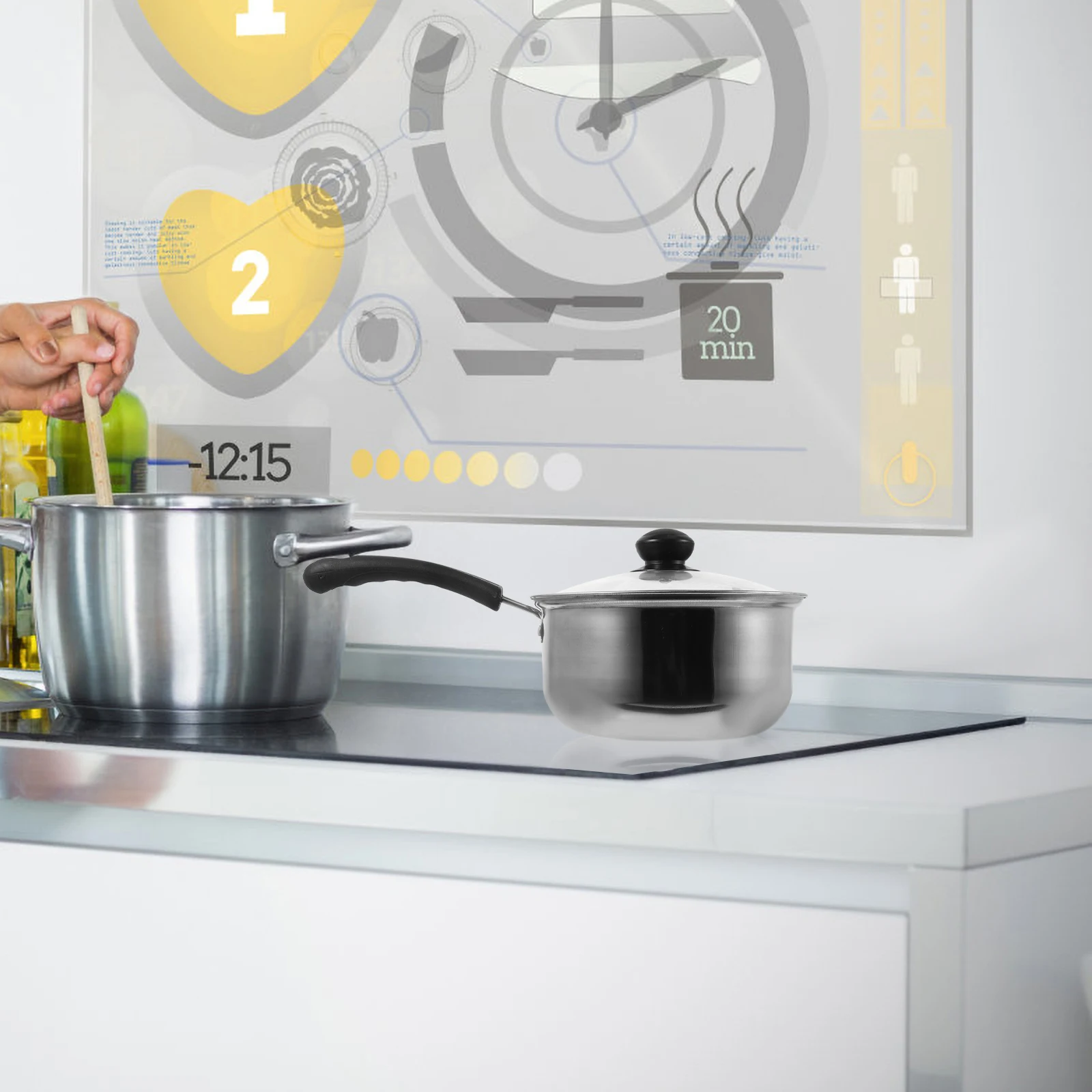 

Stainless Steel Small Milk Pot 1.5L Single Handle Soup Saucepan For Home Kitchen Use Heat Resistant Cooking Pot With Lid