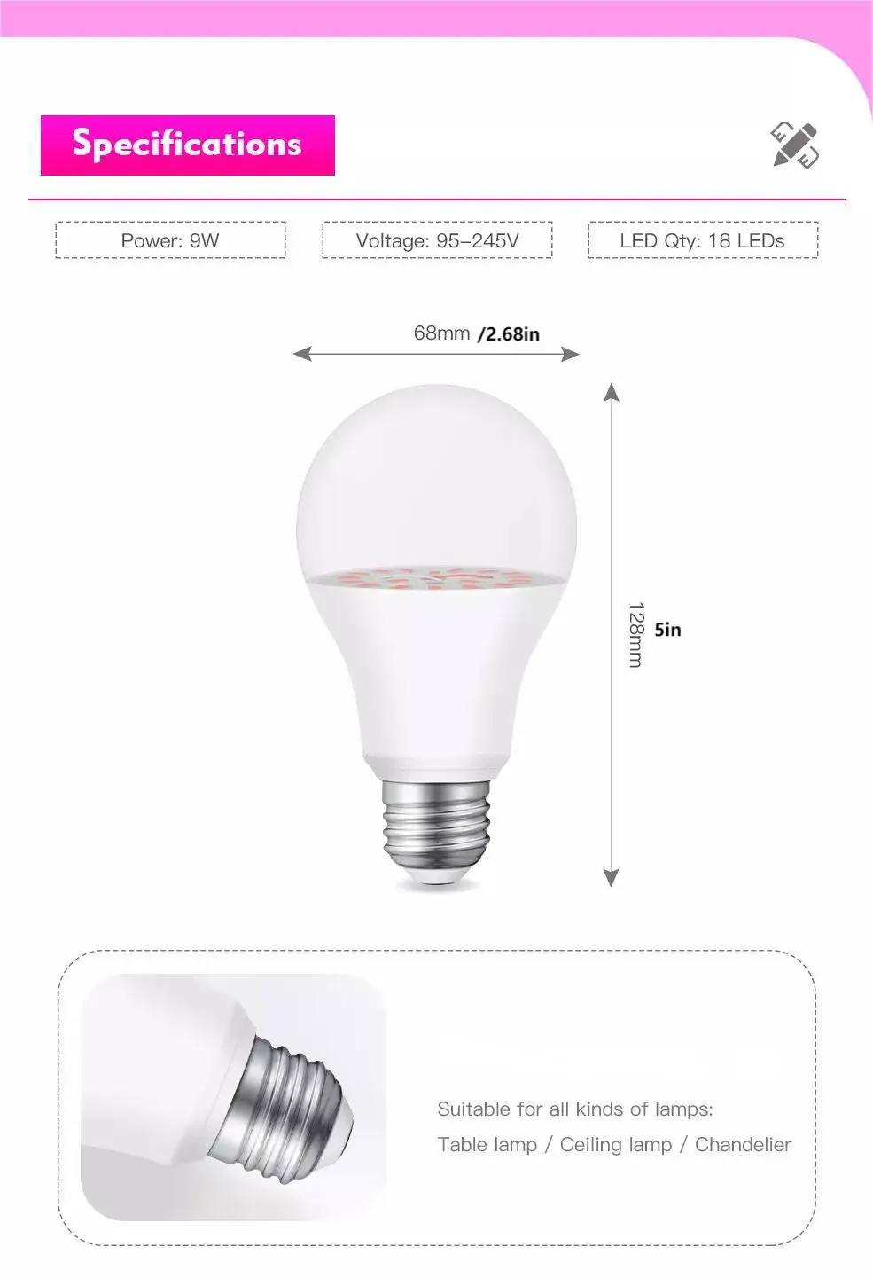 تنمو مصابيح كهربائية LED تنمو مصباح A19/A60 الطيف الكامل تنمو ضوء لمبة النبات مصابيح كهربائية E27 قاعدة 11 واط تنمو لمبة 100 واط يعادل #6
