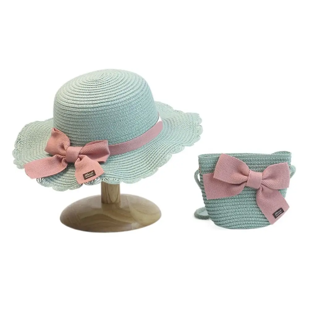 Handbag Ribbon Bow Cross Body Bag Panama Hat Children Straw Hat Same Style Bags Sun Visor Hat Korean Style Girl Cap