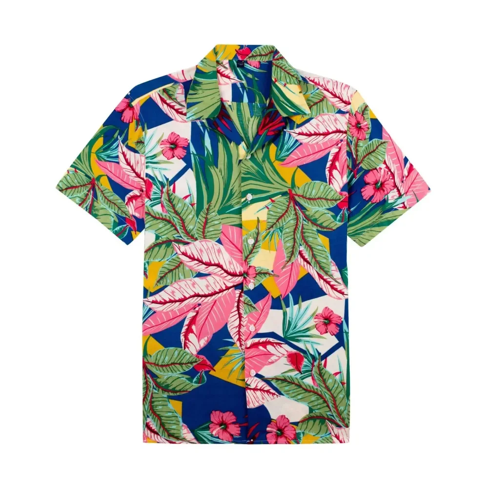 Summer Coconut Tree Printed Fashion Mens Hawaiian Shirts Short Sleeve Button Casual Beach Oversized Shirt Vacation Lapel Shirt