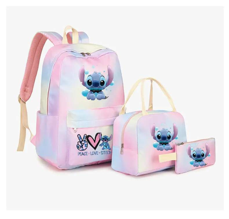 Lilo Stitch Colorful Backpack with Lunch Bag Rucksack Casual School Bags for Boys Girls Women Student Teenagers Sets