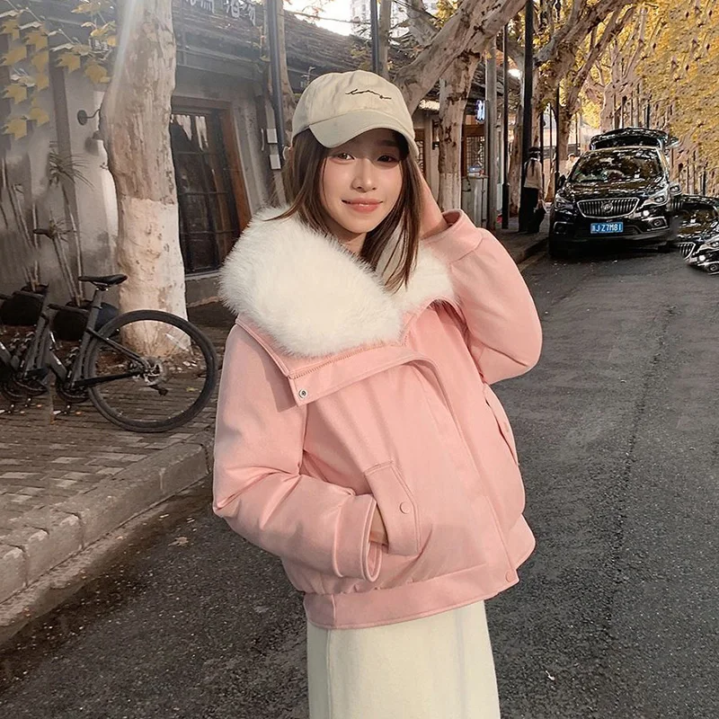 2026 New Winter Lamb Fur Sheepskin Patchwork Coat Faux Fur Leather Jacket Streetwear Loose Fur Warm Motorcycle Biker Parka ﻿