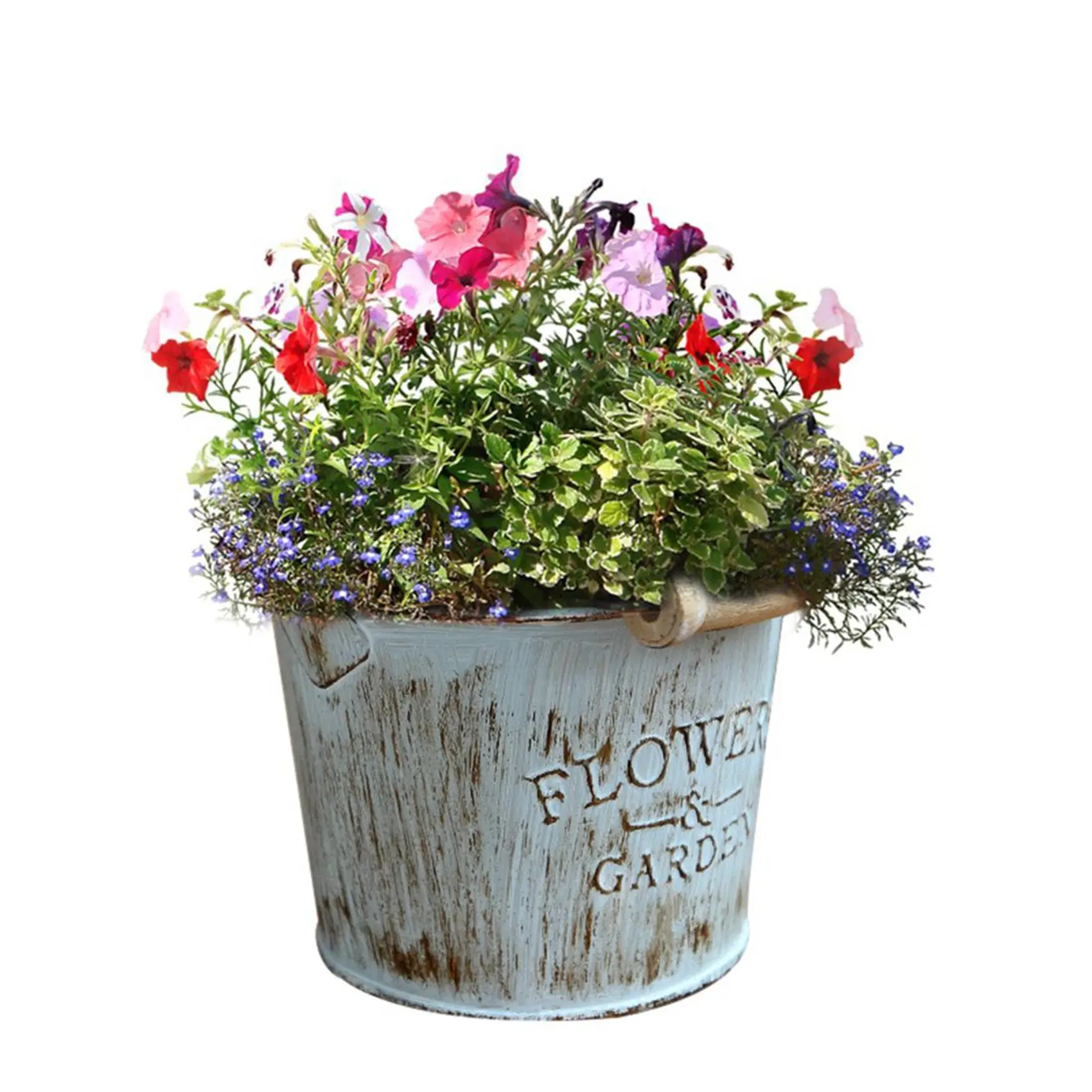 FAST-2X Country Retro Old Metal Flower Bucket Flower Metal Craft Iron Bucket Small Flower Pot