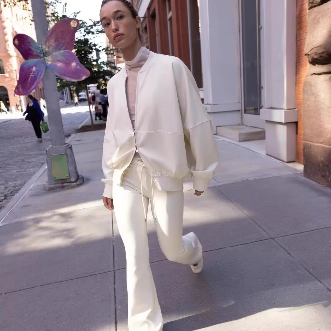 Loose Fit round Ne Linked Pilot Jaet Outerwear Women's Autumn 2025 364850 Pants 36485 Commute Sle Long Sve Zipper