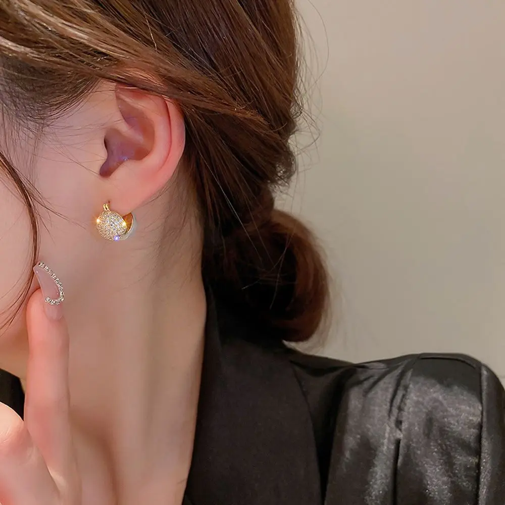 Elegant Color Film Zircon Multi Wearing Method Circle Pearl Earrings Korean Style Stud Earrings Women Earrings Fashion Jewelry