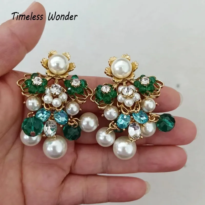 Timeless Wonder Fancy Zircon Geo Beaded Floral Stud Earrings for Women Designer Jewelry Runway Luxury Rare Gift Sweet Cute 5155