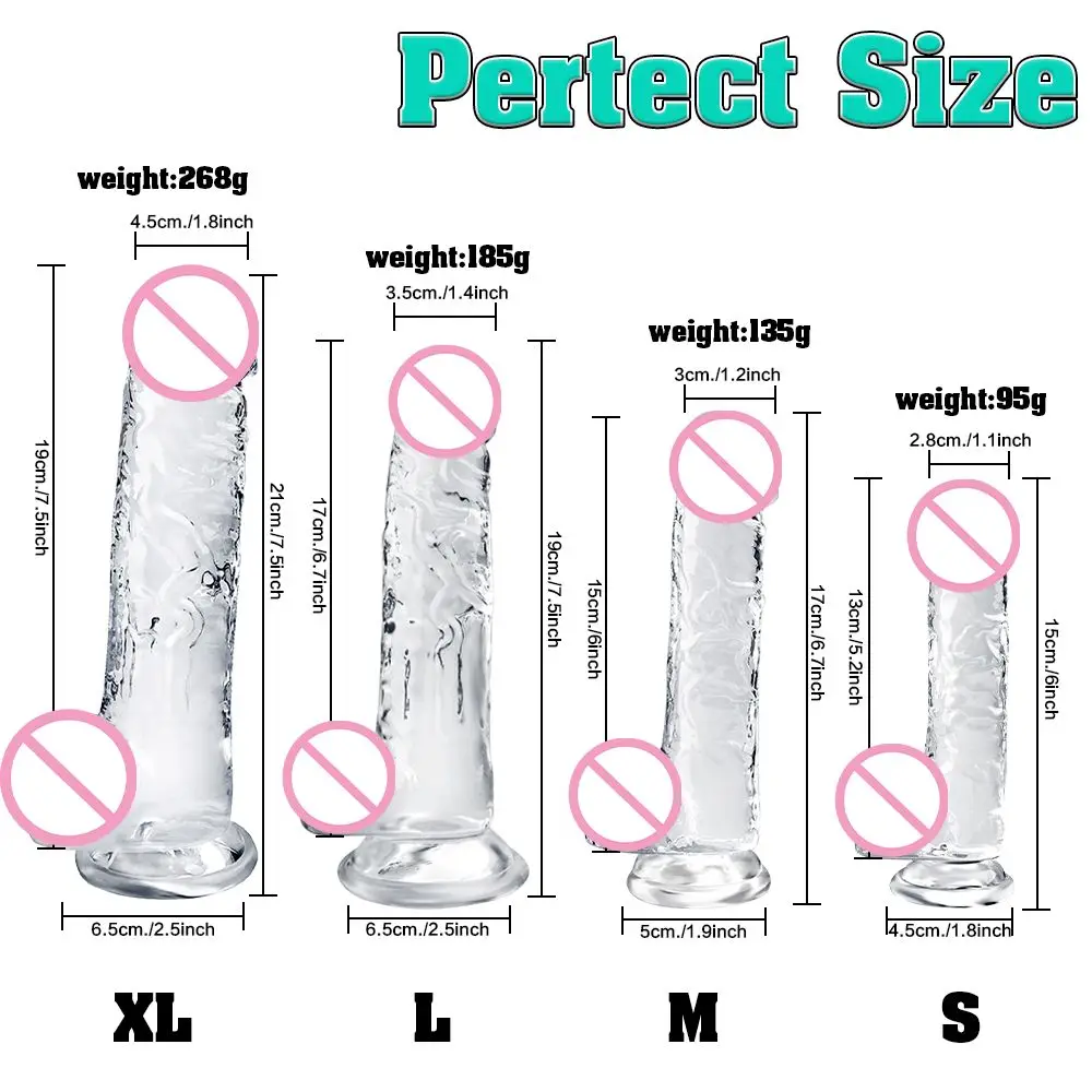 Different Sizes Transparent Soft Jelly Dildo Realistic Fake Dick Penis with Suction Cup G Spot Vagina Massage Sex Toy for Women - view 5