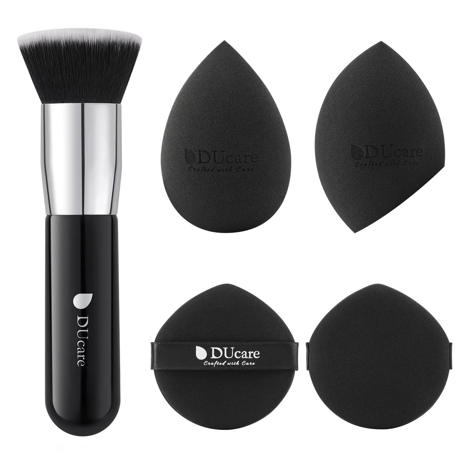 

DUcare Kabuki Foundation Brush for Liquid Makeup Flat Top Makeup Face Brush Large with 4 Makeup Puff Soft Sponges Cosmetic Tools