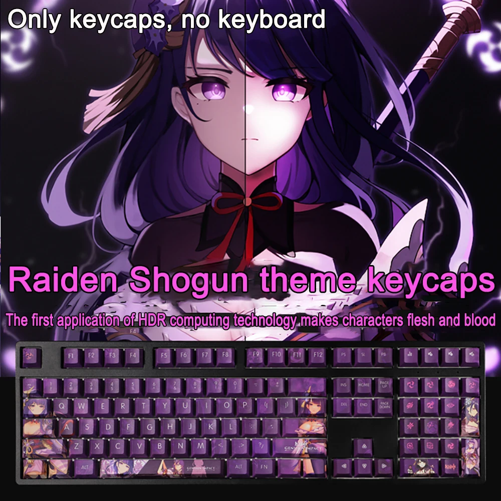 

108 Keys/set Genshin Impact Keycaps Raiden Shogun PBT Dye Subbed Keycaps Cherry Anime Gaming Key Caps For ANSI 61 87 104 108 key