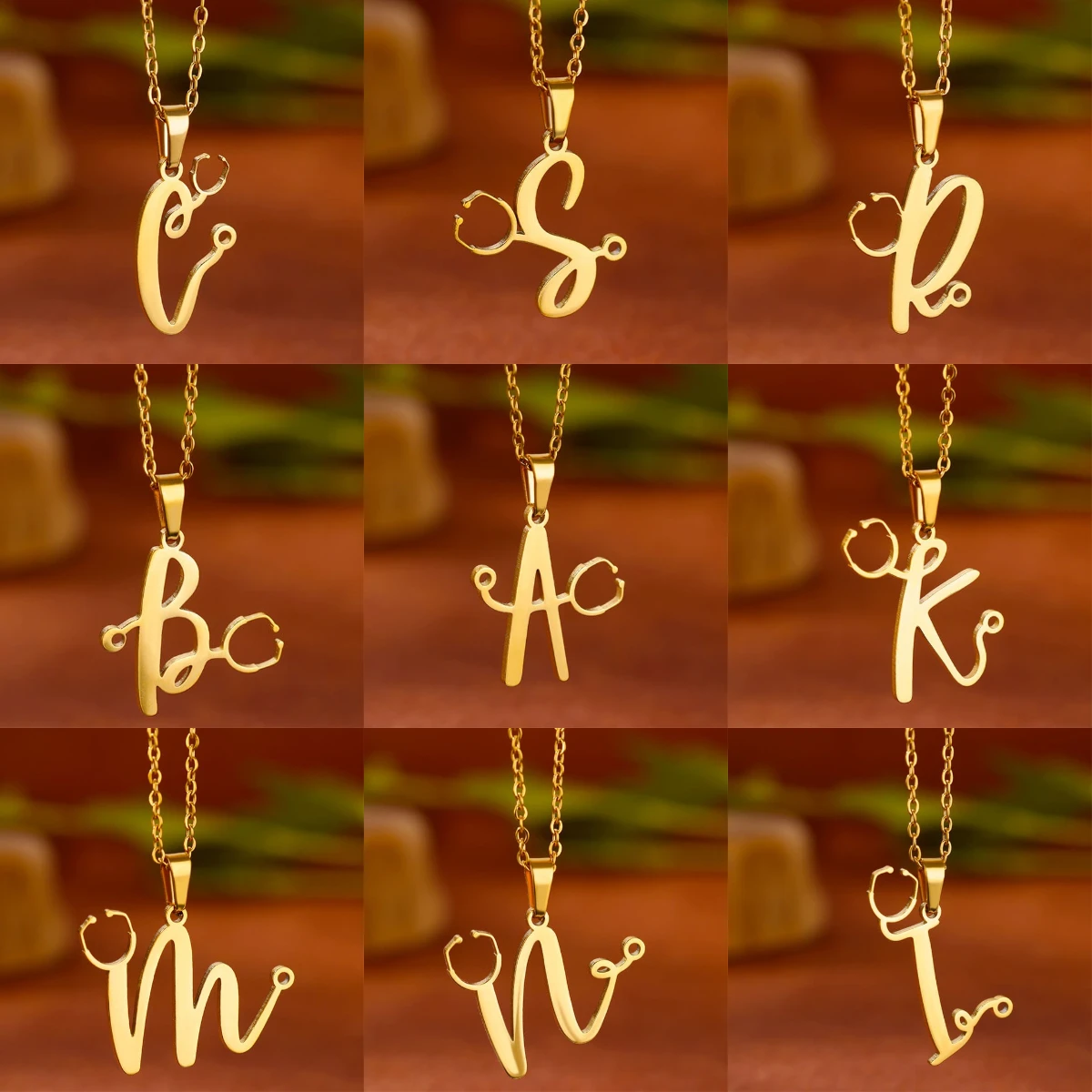 Stethoscope Stainless Steel Initial Letter Necklace For Women Gold Color Necklace Medical Graduation Jewelry Doctor Nurse Gift