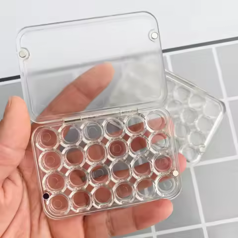 Portable Mini Watercolor Paint Box 24 Grid Magnetic Transparent Acrylic Nail Pigment Storage Box Painting Supplies Storage Tool