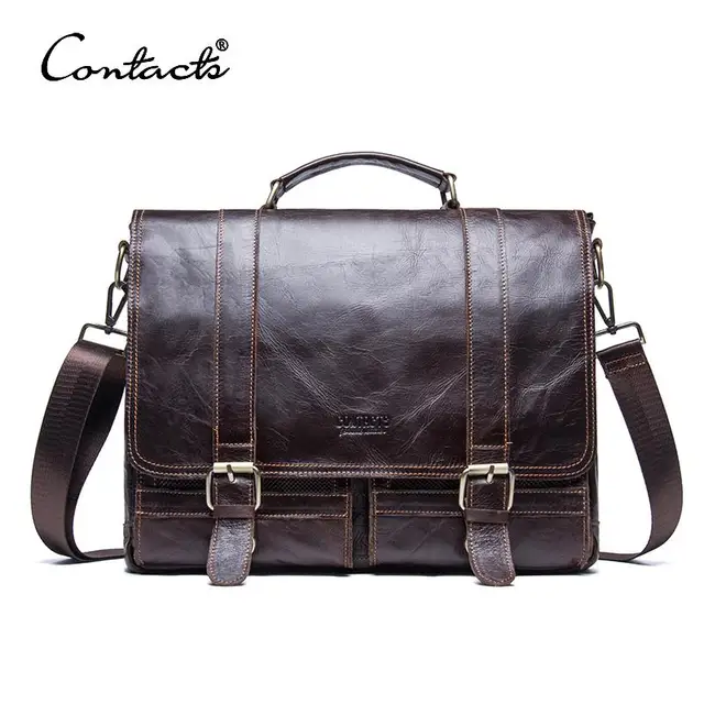 CONTACT'S teczka męska skórzana torebka biznesowa Laptop Casual bardzo duże torby na ramię Vintage Messenger torby luksusowe Bolsas