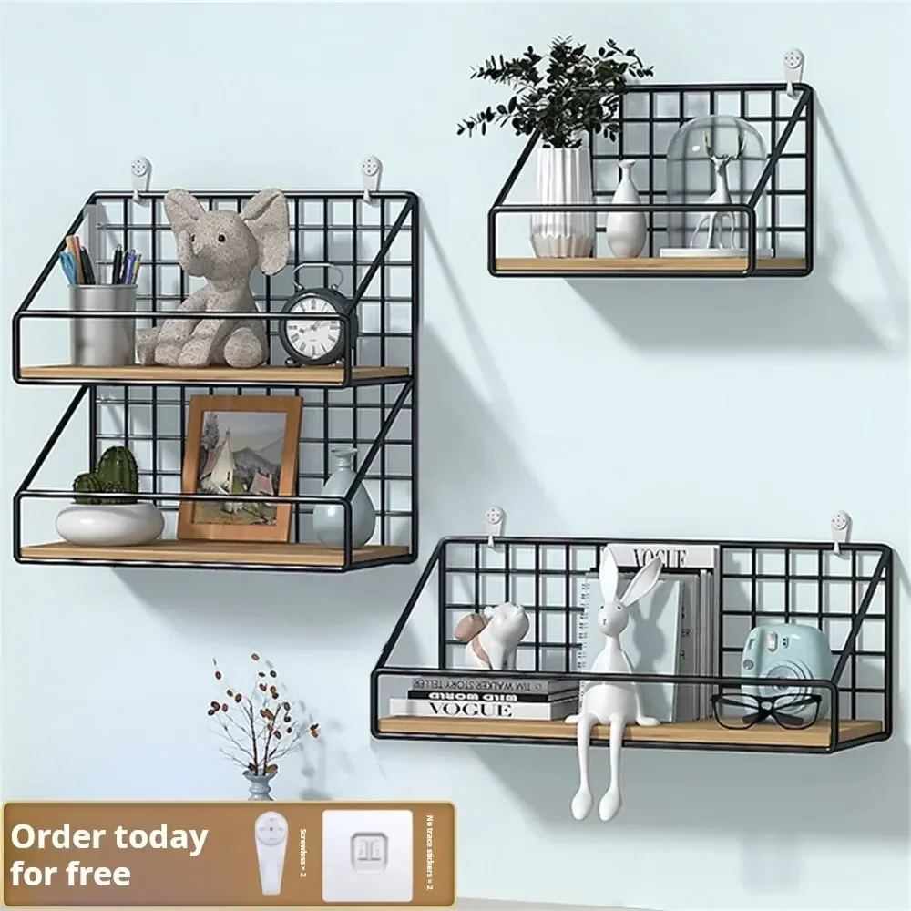 Creative Wall Mounted Shelves, Bedroom Iron Wall Hanging Storage Racks, Storage Baskets, Hanging Shelf, Home Organization