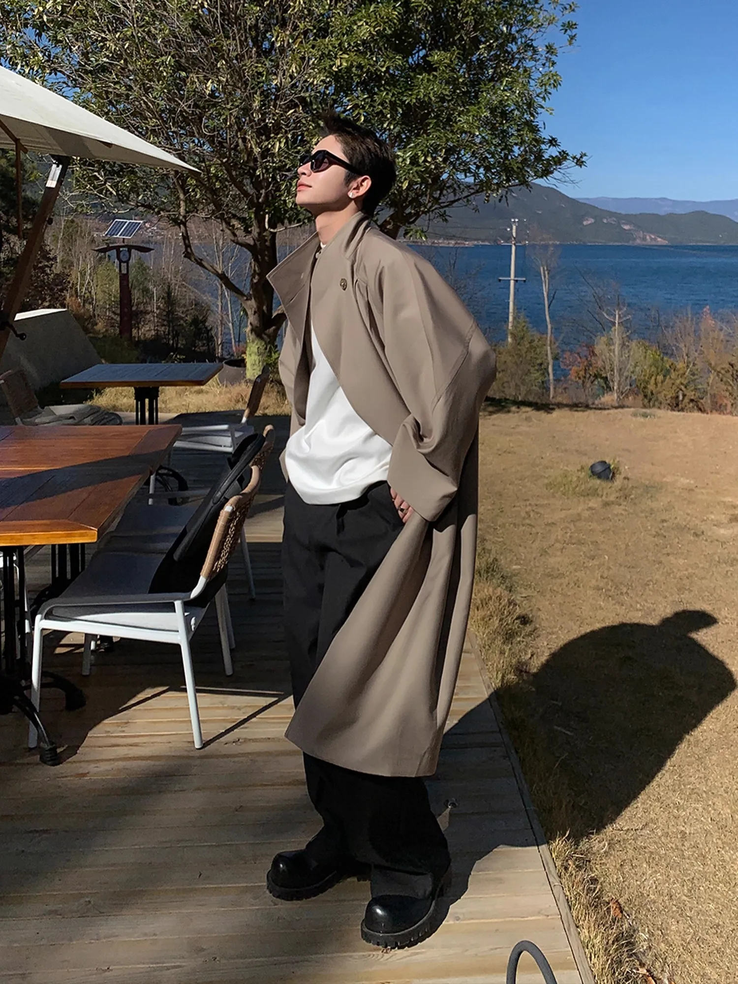 

Briti Sle Men's Overcoat Long Stand Collar Windbreaker Jaet Autumn High Sensation Cool Korean Sle Mid-Length Knee-Long