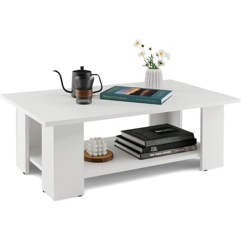 

Modern Rectangular 2-Tier Coffee Table with 5 Support Legs Wooden Accent Living Room Furniture Small Cocktail Table for Small
