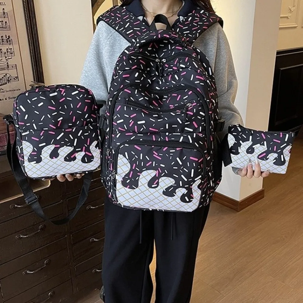 Oxford Fabric Ice Cream Printed Backpack Set with Pencil Case Large Capacity School Bag Matching with Crossbody Bag Tote Bag