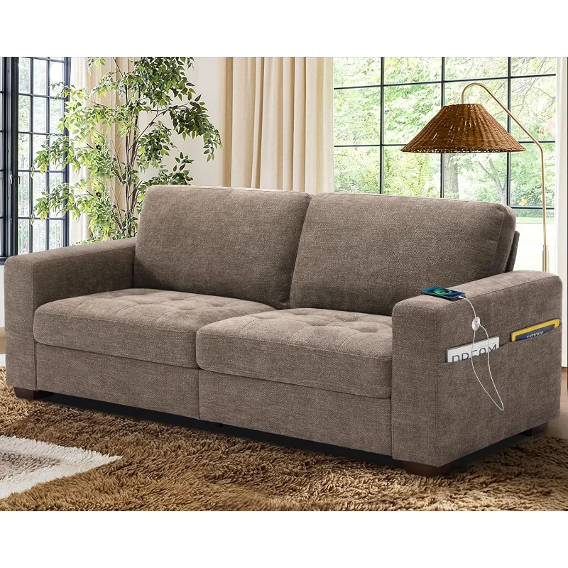 

89 Inch Sofa Couch, Modern 3 Seater Couch with Removable Covers and USB Ports, Large Chenille Comfy Sofa for Living Room, Oversi