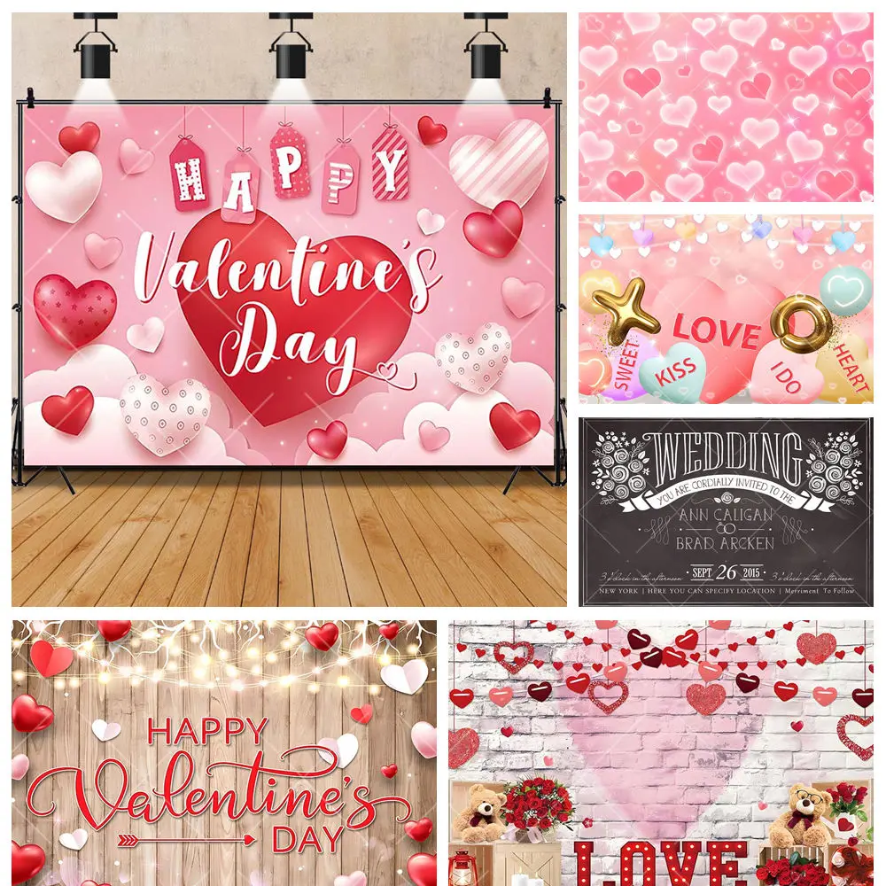 

Valentine's Day Love Heart Wedding Anniversary Aldults Romantic Party Gifts Banner Backdrop Custom Photo Poster Decor Background