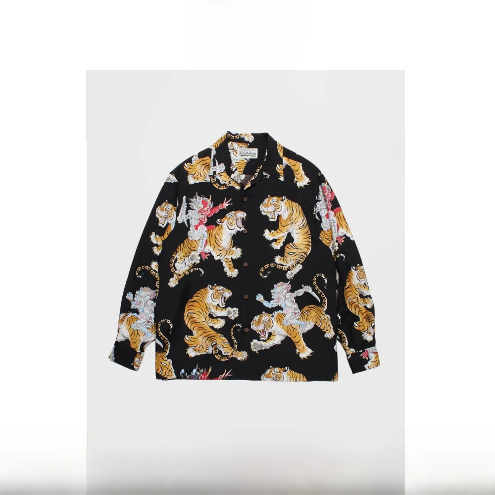 

Мужская тонкая летняя рубашка Xtimlehi из гавайского шелка с принтом на воротнике и отделкой из искусственной кожи, модель «Механический Дьявол на Тигре»