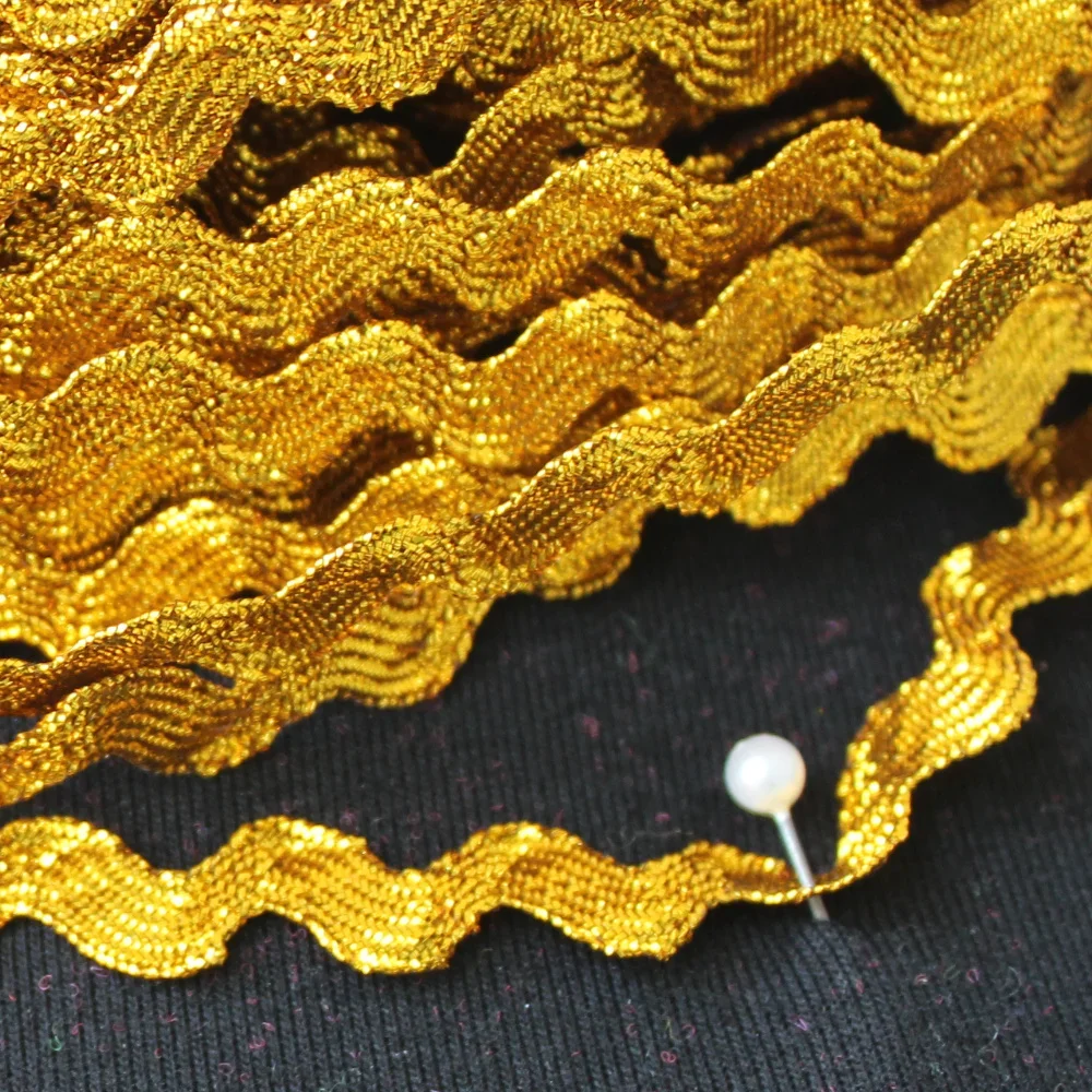 Bright Gold Lace Ribbon 18 Yds S Wave Striped Crochet Tape Braided Band Cosplay Costumes Appliqued Sewing Trims 0.3-0.8CM