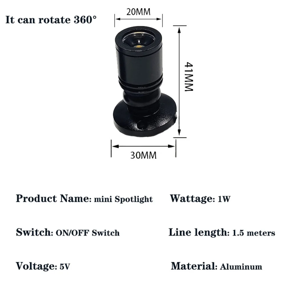 USB 5V LED Spotlight 4Pcs Set for Jewelry Case Lighting Aluminum Body Dimmable Brightness and Flexible Mounting