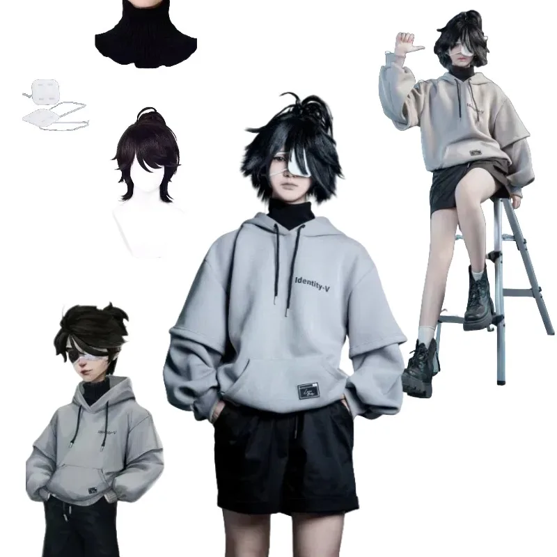 

Game Identity Ⅴ Luca Balsa Cosplay Costume Prisoner Esports Hoodie Pants Wig Suit for Halloween Anime Party Roleplay Outfits