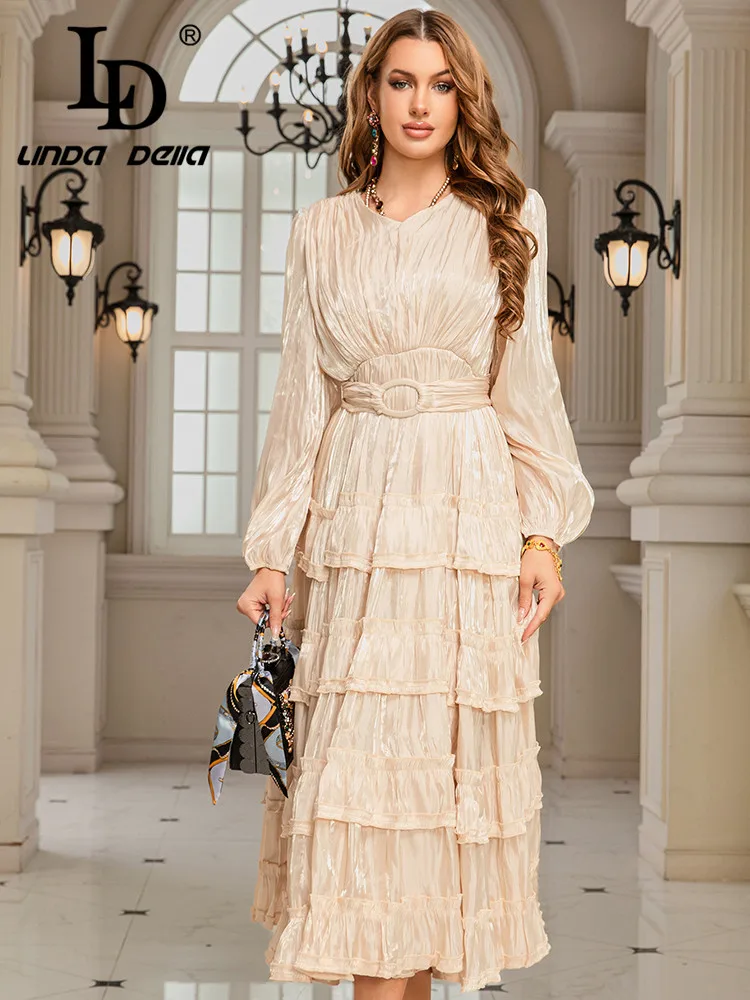 Ld linda da princesa vestido de festa primavera/verão feminino retro em torno do pescoço mangas bolha cor sólida em camadas bolo vestido