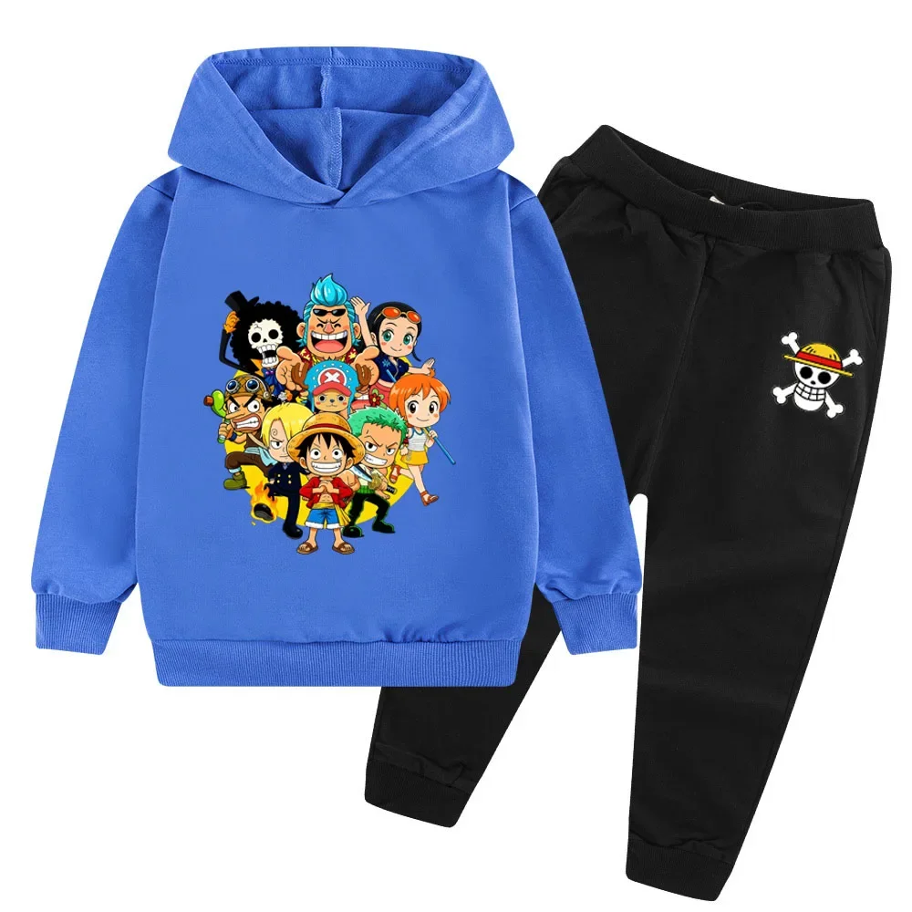 One Piece Anime Hoodie Anime Summer Autumn New Boys Children's Long Sleeve Pants One Piece D Luffy Print Parent-Child Suit