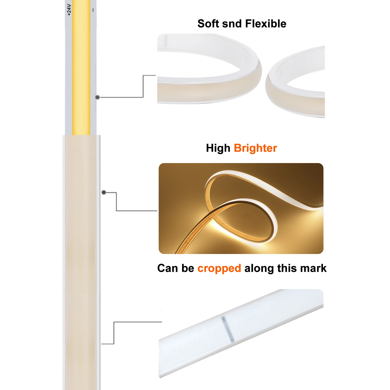 DC12V 24V COB NEON LED Strip Lights 10M 320LEDs/M Adhesive Tape Night Lamp IP67 11mm Ultra Bright RA90 Linear 3000K 4000K 6000K