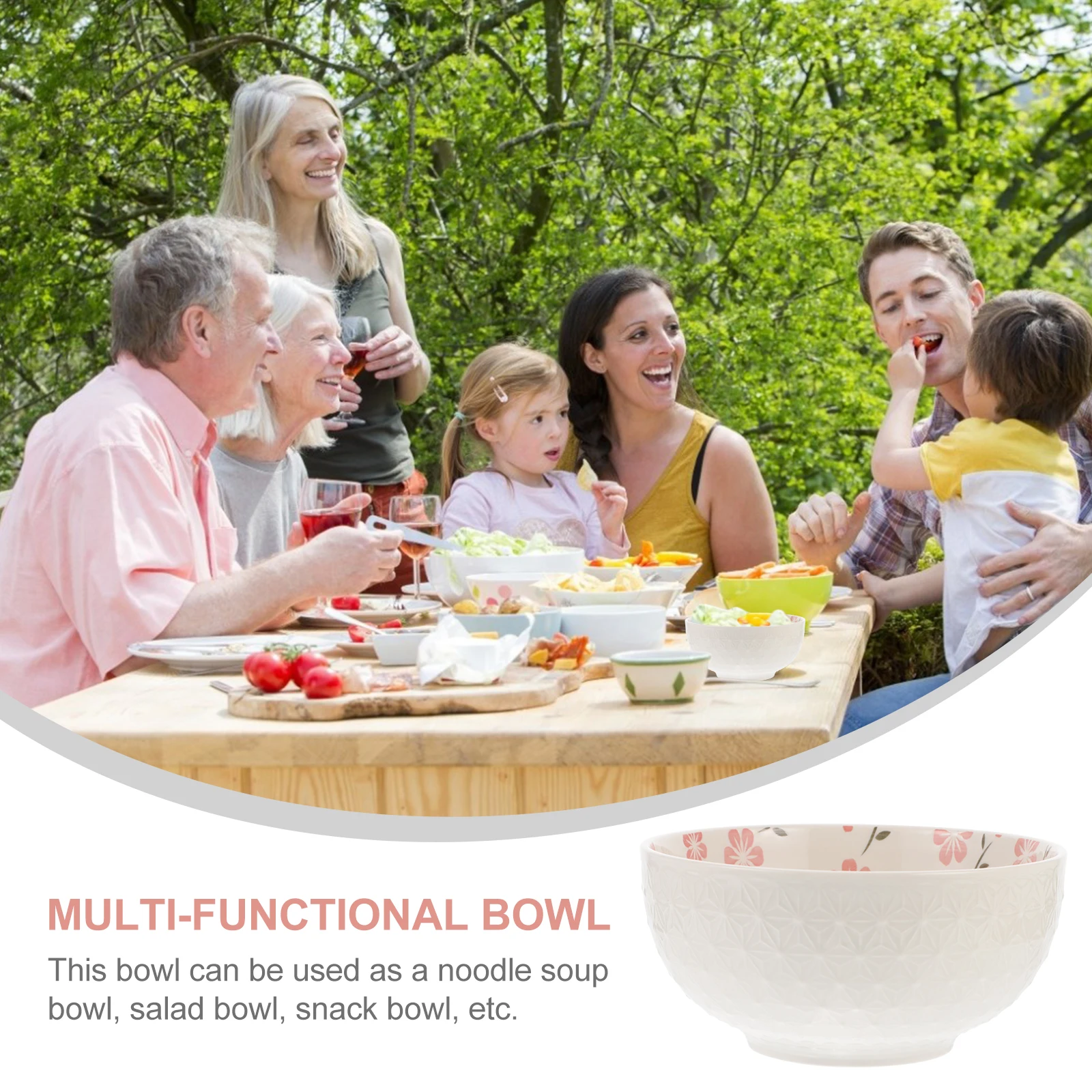 

1Pcs Japanese Style Embossed Rice Bowl Adorable Ceramic Ramen Snack Salad Cereal Pasta Fruit Bowl with Wear Resistance