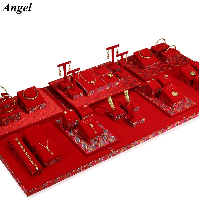 

Качественный красный кожаный держатель для ювелирных изделий, обручальное кольцо, ожерелье, браслет, органайзер, подставка для хранения, витрина для прилавки магазина