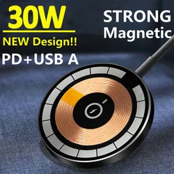 30W Magnetic Wireless Charger for Macsafe iPhone 14 13 12 Pro Max Mini USB A PD Fast Wireless Charging Pad Stand Phone Chargers