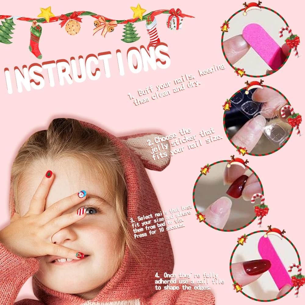 24*5 نمط (120 قطعة/صندوق) لطيف عيد الميلاد الأطفال الأظافر وهمية غطاء كامل لامعة قصيرة مربع الشكل الأظافر كاذبة هدايا عيد الميلاد للأطفال