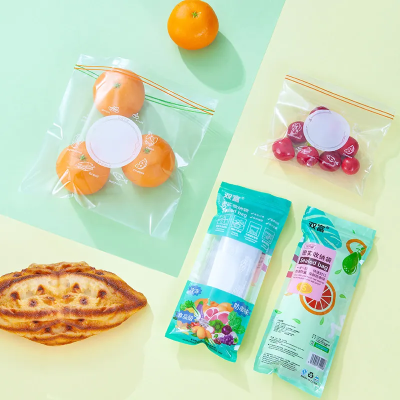 Double‑Zipper Sealed Bag, Food‑Grade Plastic Storage Pouches, Reusable for Fruits, Nuts, Vegetables to Keep Food Fresh. view 5