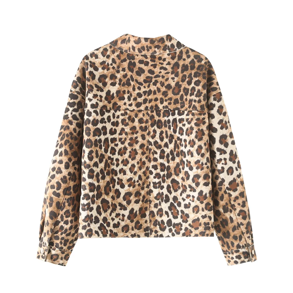 PB&ZA2024 autumn new women\'s clothing fashion temperament leopard print suede texture effect jacket long sleeved jacket