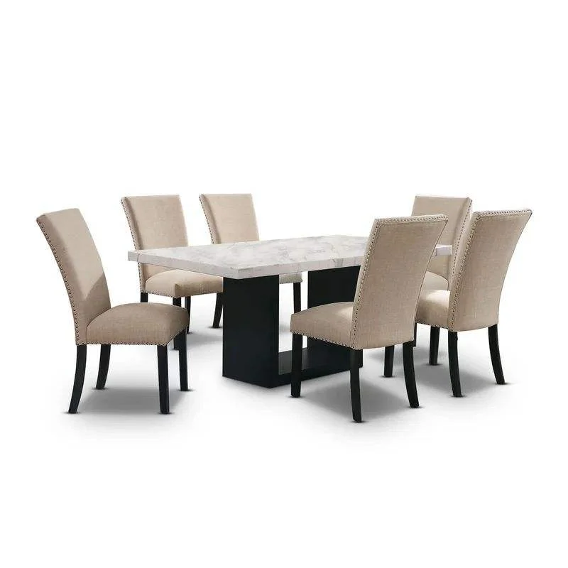

# Nordic Modern Simple White Marble Dining Table for 6 with Solid Wooden Leg Durable Stable Eco-friendly