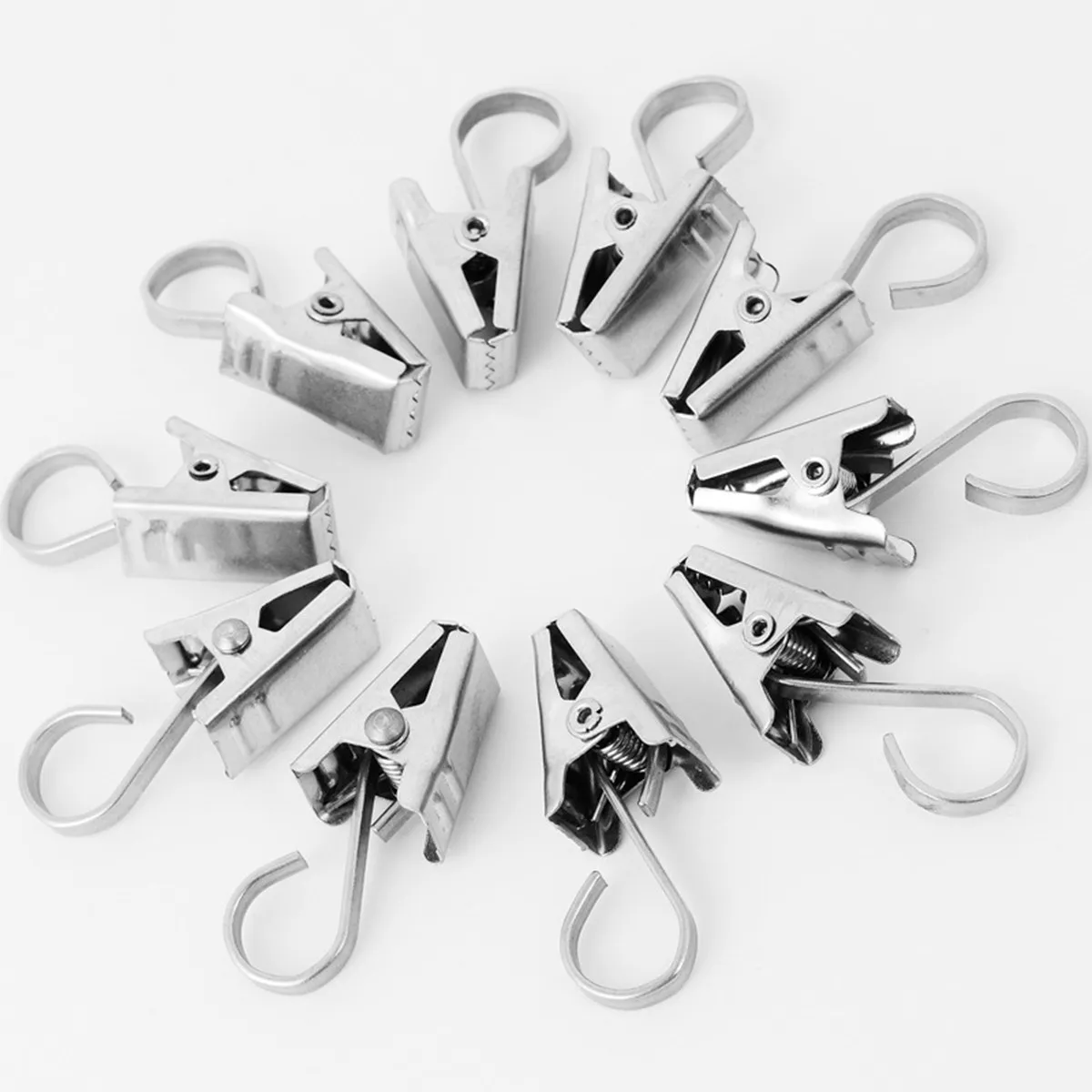 30Pcs Stainless Steel Drapery Curtain Clips Heavy Duty Spring-Tension Hook Slide Smoothly for Curtain Rod Hanging Rings Hooks