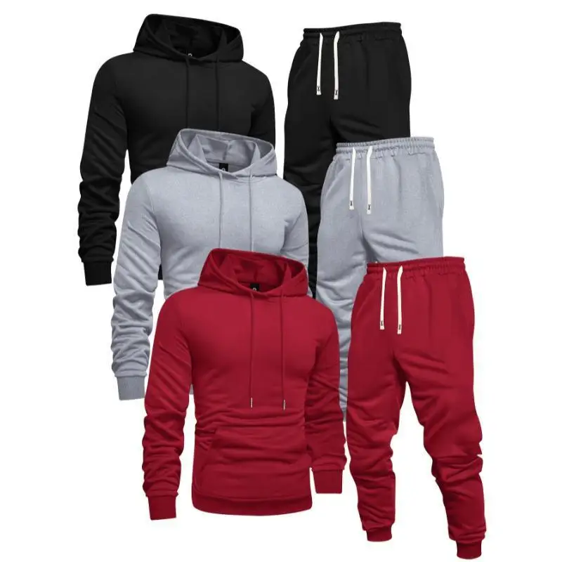 3 Pack Men's Casual Sports Hoodie And Sweatpants Set Comfortable Breathable Gym Workout Clothing Easy Care Machine Washable