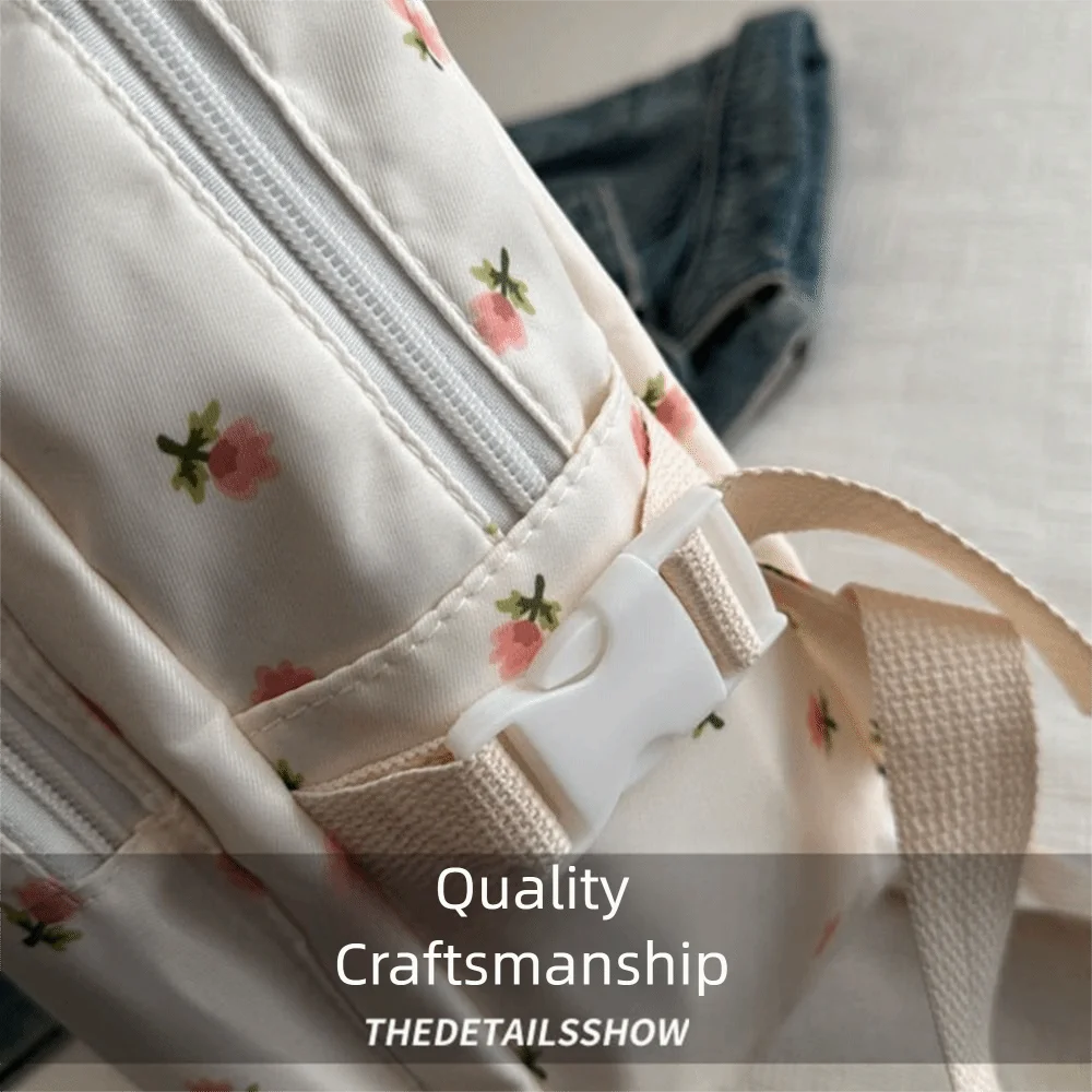 حقيبة ظهر نسائية كورية متعددة الاستخدامات مزهّرة بسعة كبيرة وصغيرة الحجم حقيبة سفر بسحاب للإغلاق حقيبة يد للفتيات المراهقات