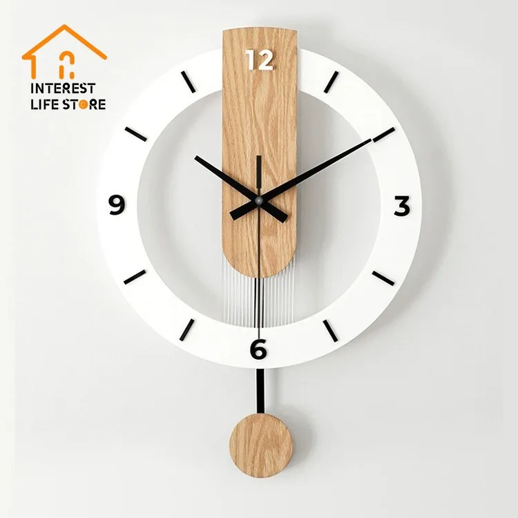 

Simple Mute Solid Wood Wall Clock Nordic Modern Household Swing Timepiece Living Room Simple Creative Home Decoration Art Gifts