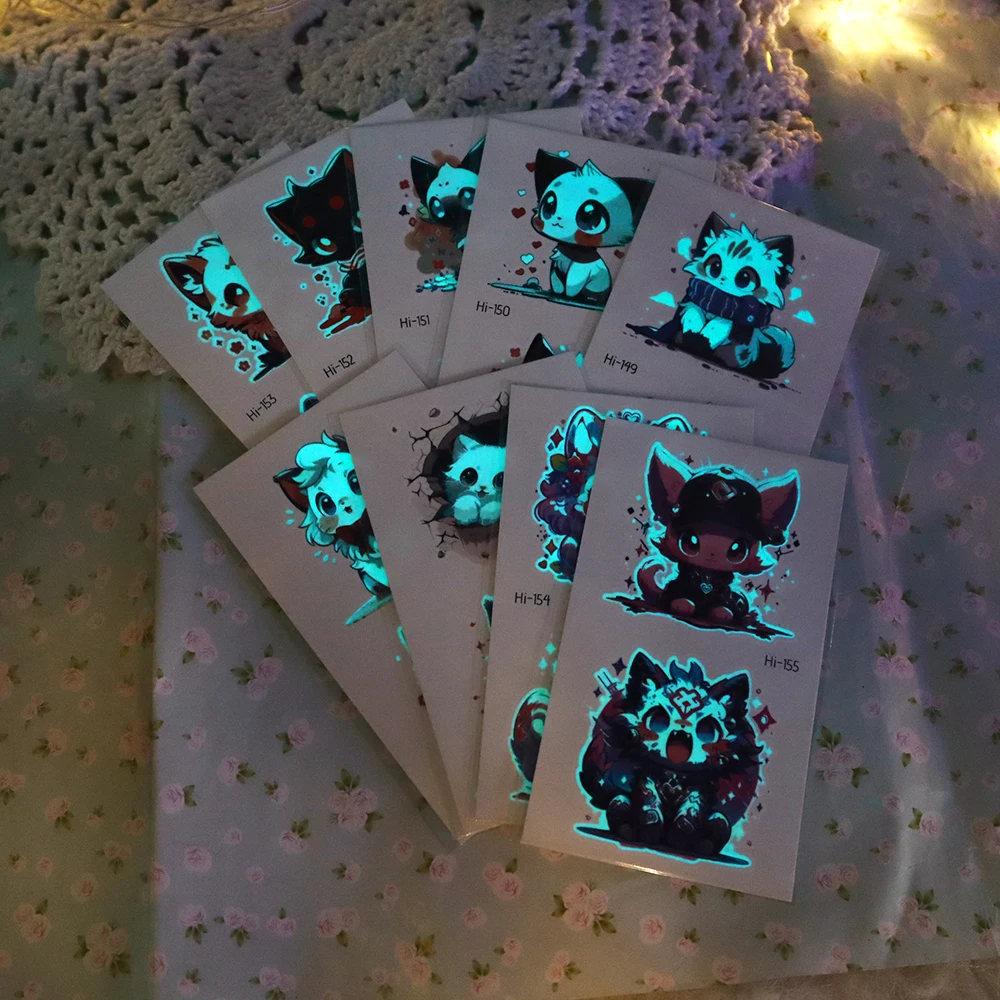 

Светящиеся татуировки-наклейки с изображением кота и собаки для мужчин и женщин, милые, милые, ветровые, модные наклейки для наряда, игрушки