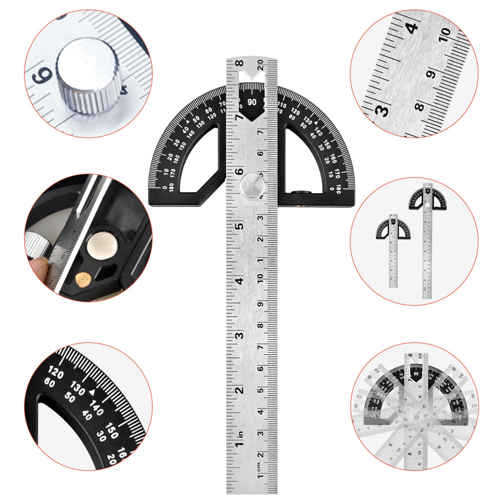 8 Inch Angle Gauge Measurement ABS Precision Multifunctional Protractor Adjustable Angle Finder Architect Woodworking Ruler