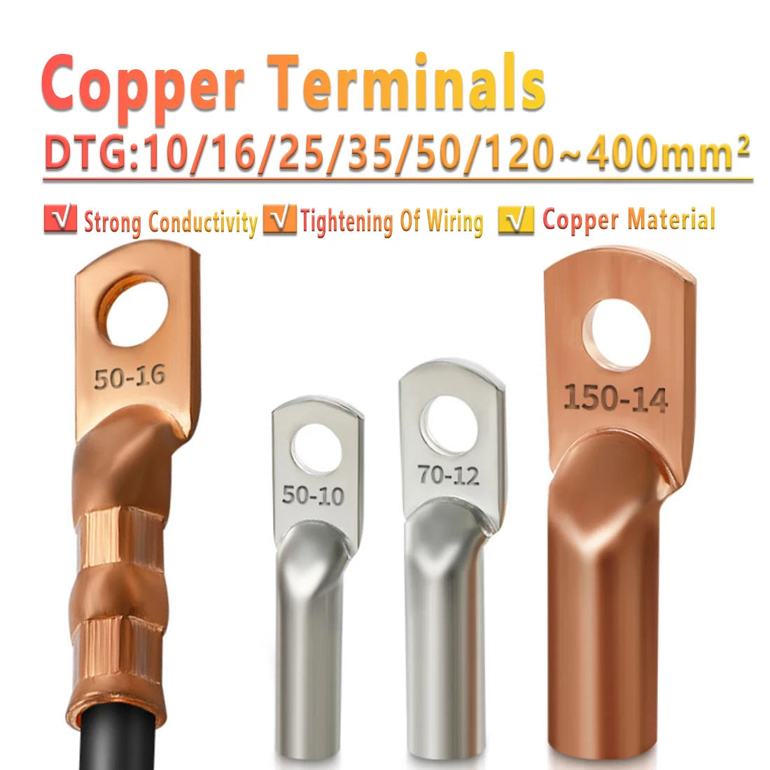 

DTG Copper Lug Connectors - Heavy-Duty Electrical Terminals Suitable For Electrical Connections From 10 To 400 Mm²