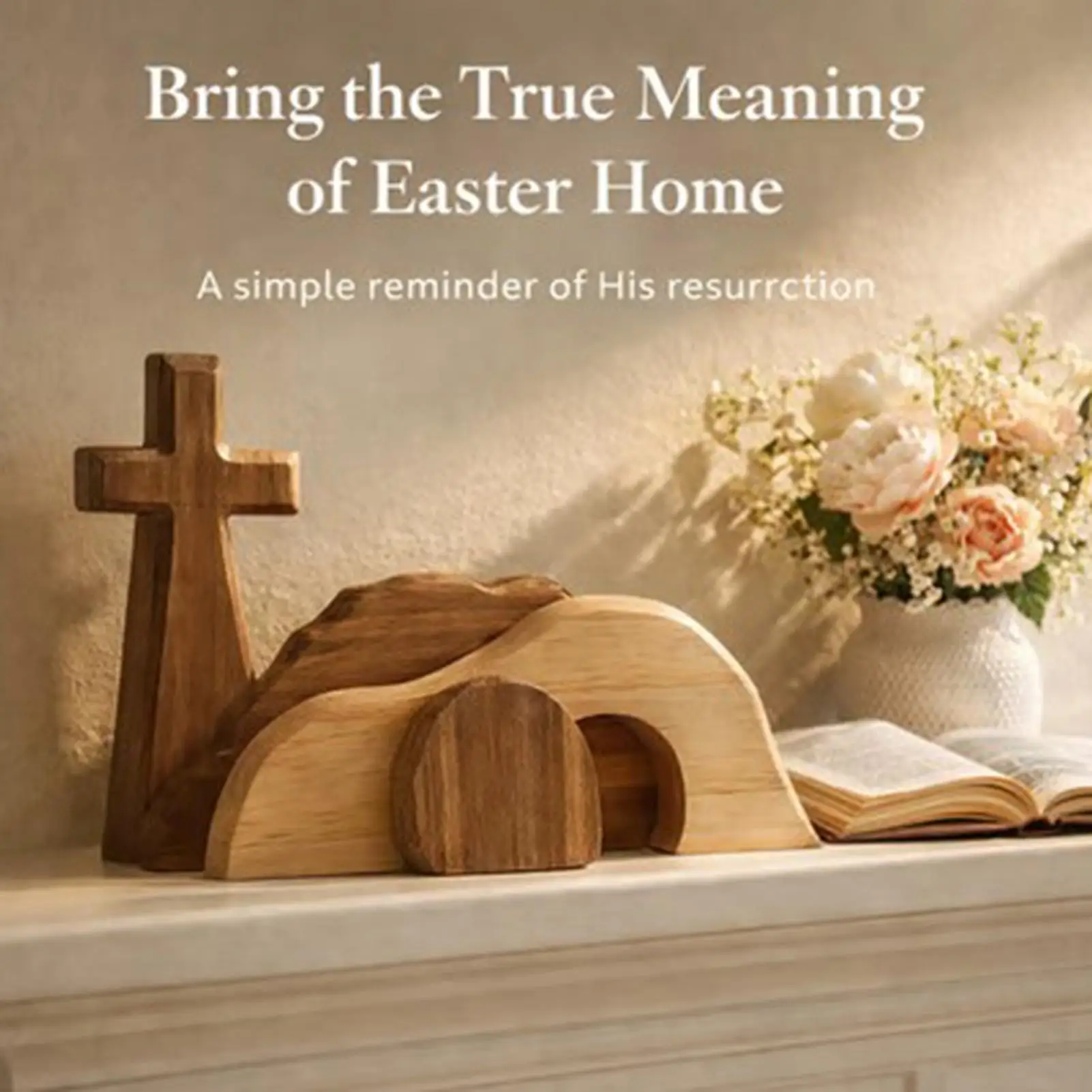 Empty Tomb Easter Scene Wooden Christian Tabletop Centerpiece Easter Tomb Display for Home Church Mantle Shelf Desk Family