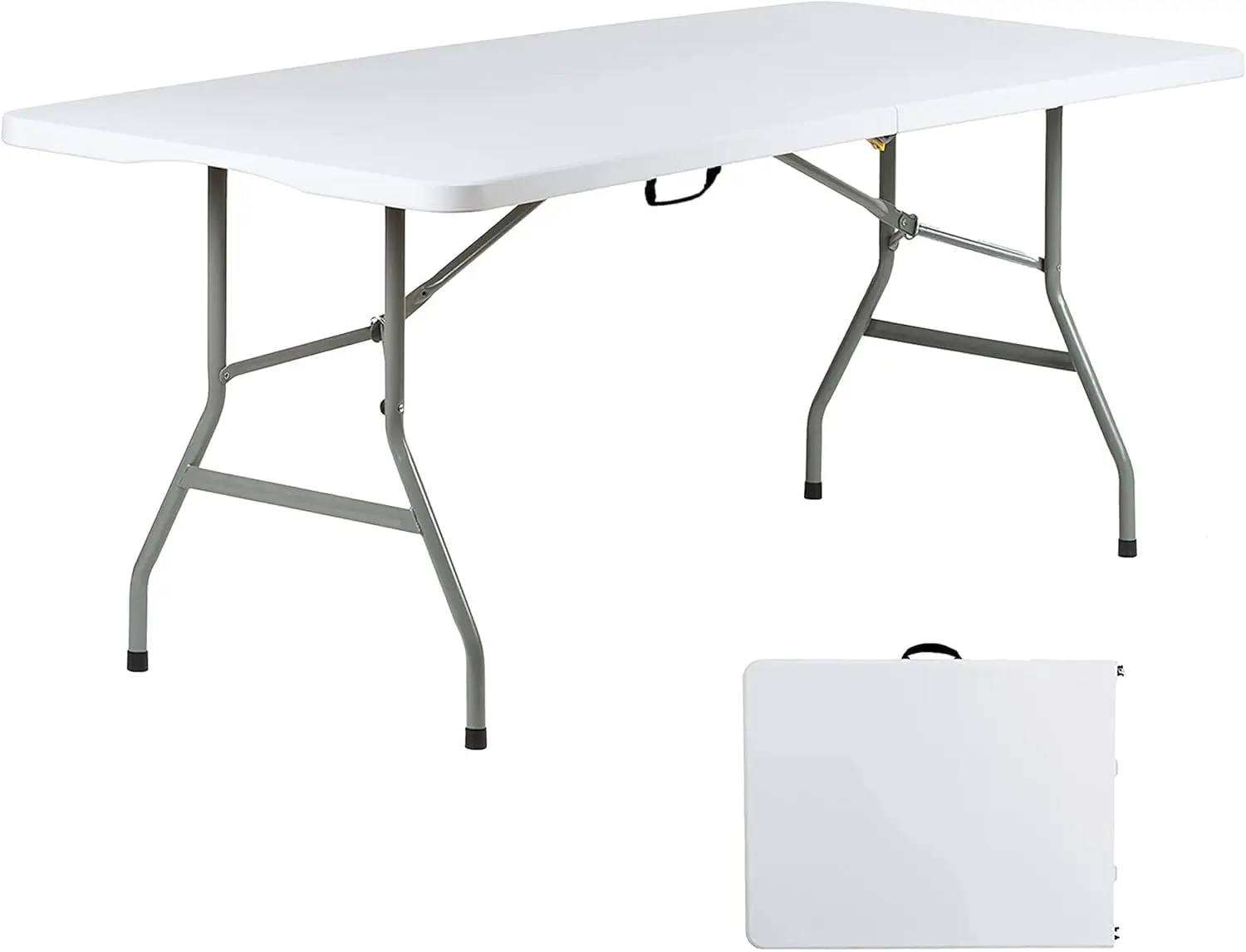 

6ft Foldable Portable Plastic Table, White, Heavy Duty Indoor Outdoor Folding Table for Party, Picnic, Camping