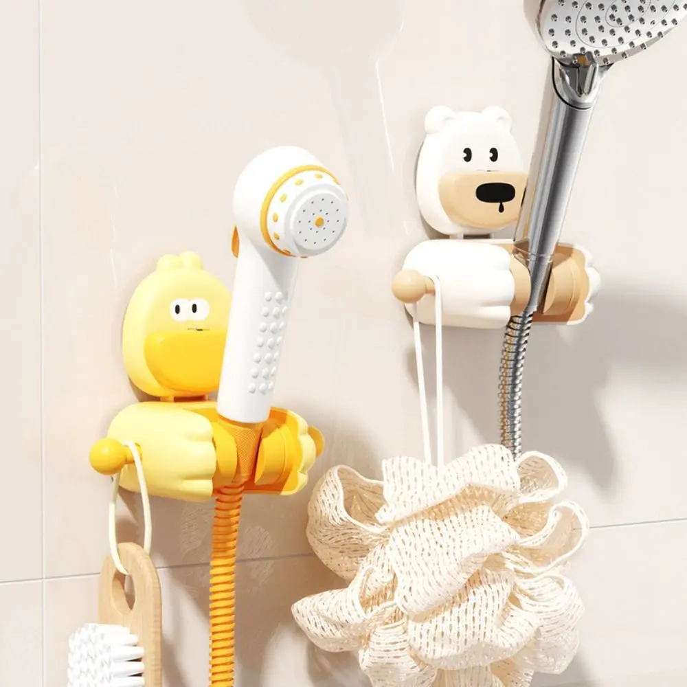 Adjustable Shower Holder Suction Cup Punch Free Sprayer Fixed Bracket with Hook Little Yellow Duck Shower Head Storage Rack