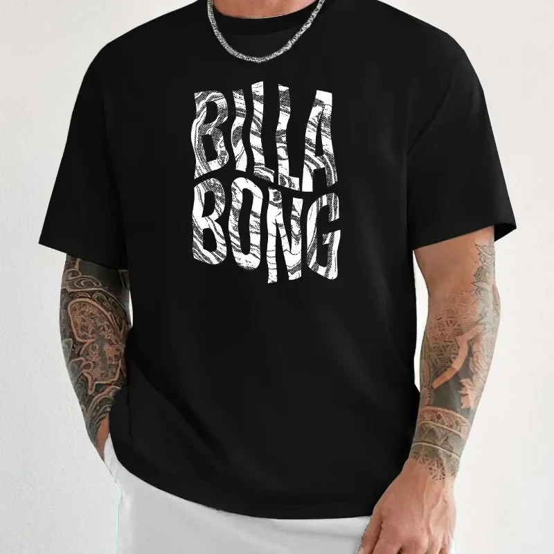 BILLA BONG Letter Printed Men's Cotton Short Sleeved T-shirt Casual Round Neck Summer Top Versatile and Comfortable T-shirt