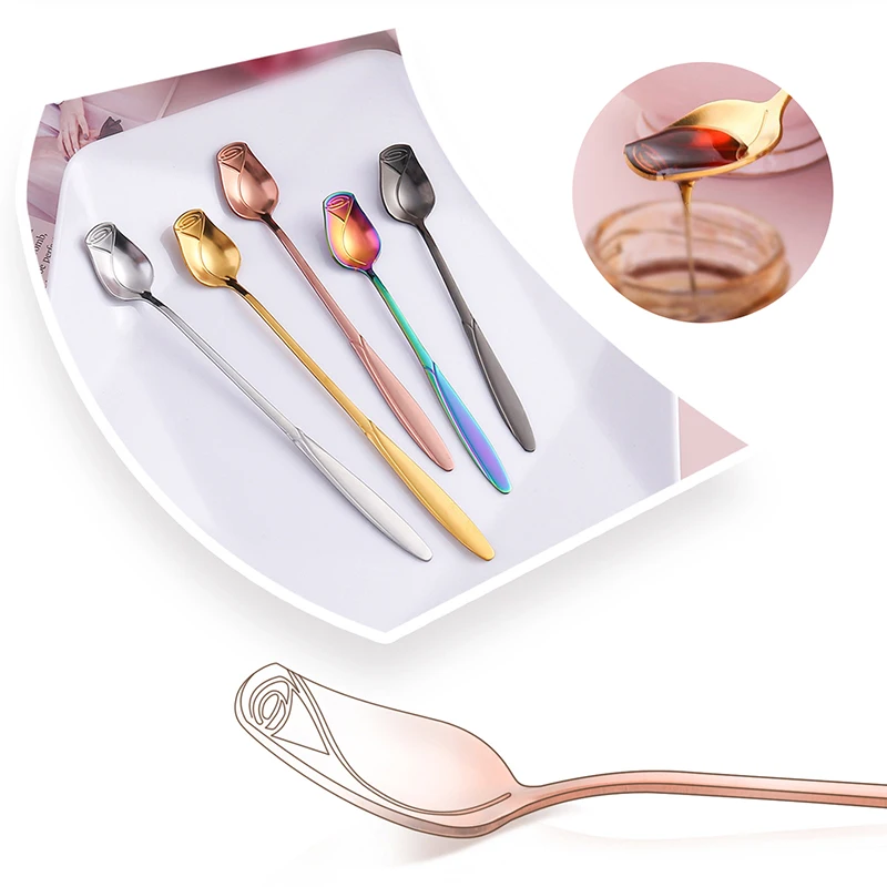 Rose Spoon Small Teaspoon Coffee Spoon Cute Ice Cream Dessert Spoon Silver Gold Stainless Steel Spoon For Coffee Tea